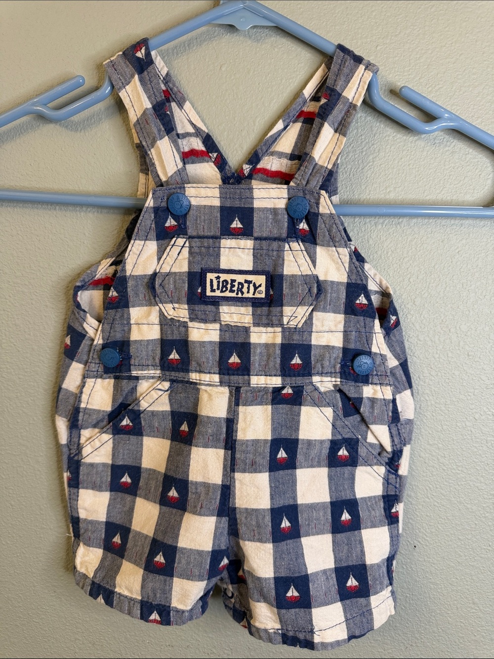 Vintage Baby Liberty Sailboat Red White and Blue Shortalls